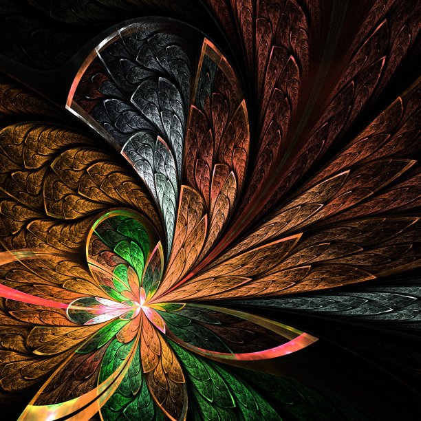 彩色玻璃窗风格的美丽花朵图案图片下载