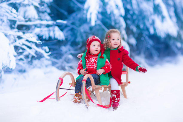 孩子们喜欢在圣诞节乘坐雪橇图片下载