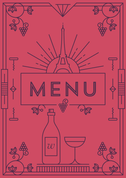 时尚的葡萄酒菜单设计与线性图标图片下载