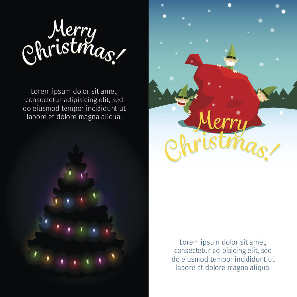 两个垂直的圣诞横幅。细线圣诞树图片下载