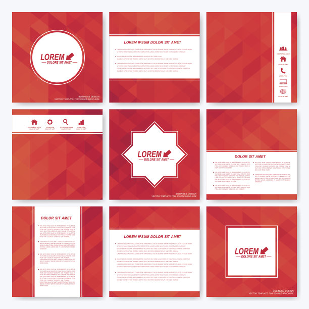 红色方形模板小册子。商业，科学，医学和图片下载