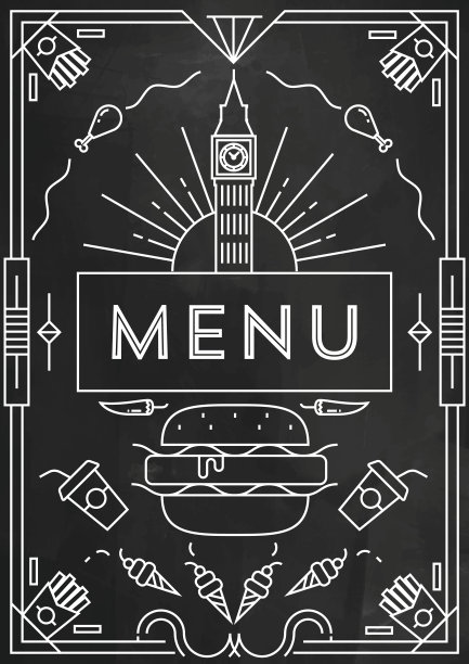 时尚快餐菜单设计与线性图标图片下载