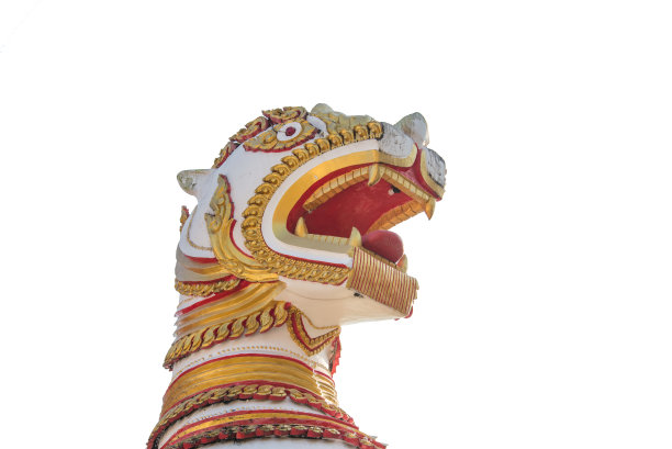 在孤立的Singha，狮子雕像在孟庙前图片下载