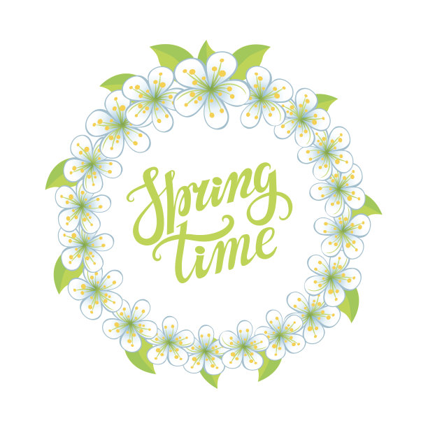 春天时间刻字。樱花花环图片下载