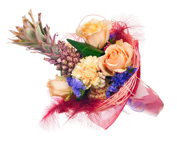 美丽的玫瑰，康乃馨，装饰菠萝和图片下载