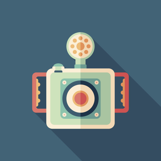 水下相机平面方形图标与长阴影。图片下载