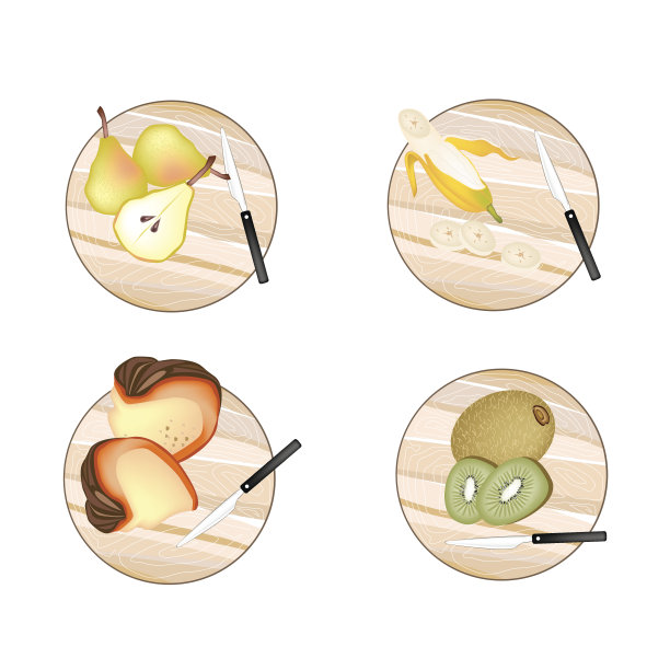 切菜板上的梨、香蕉、南瓜和猕猴桃图片下载