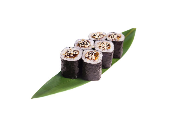 日本海鲜寿司，在白色的背景上滚动图片下载