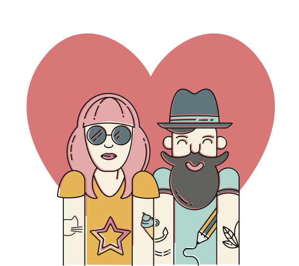 酷酷的矢量潮人情侣相爱。图片下载