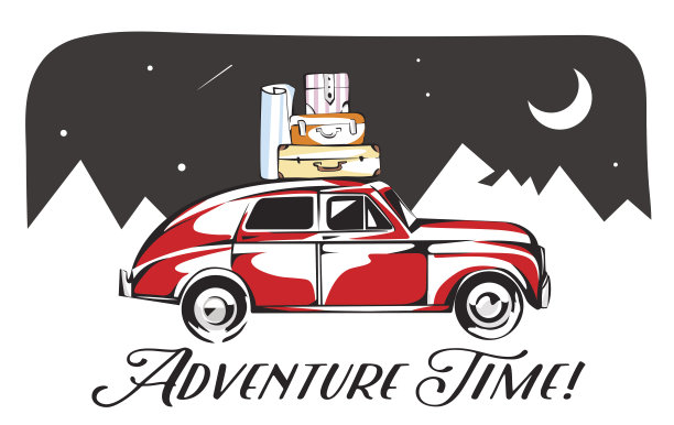 复古车为旅行装载。岩石和山脉夜背景图片下载