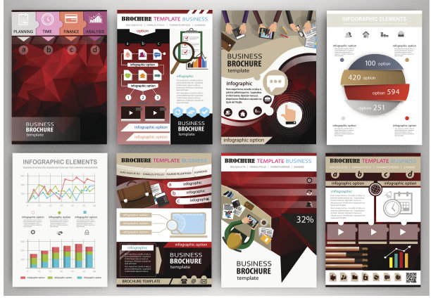 红色商业手册模板与信息图表元素素材图片