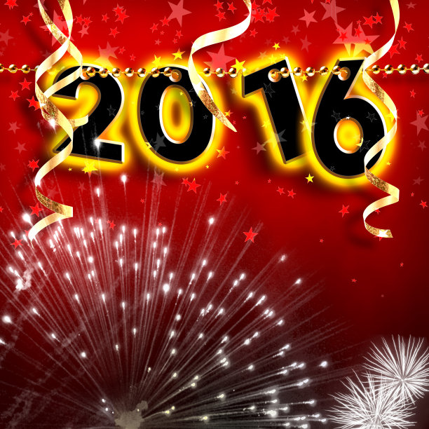 2016年新年珍珠挂在红色背景条纹广场上图片下载