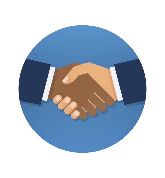 圈蓝色图标握手。商业和金融背景。图片下载