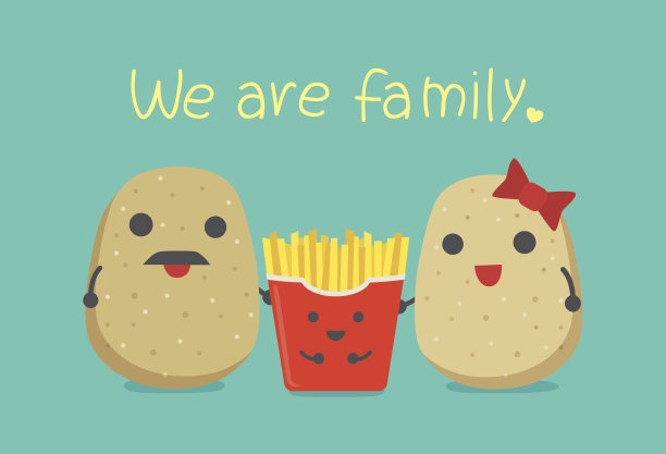 炸薯条男孩和土豆父母。图片下载