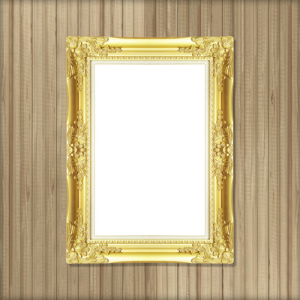 古色古香的金框挂在木墙上图片下载