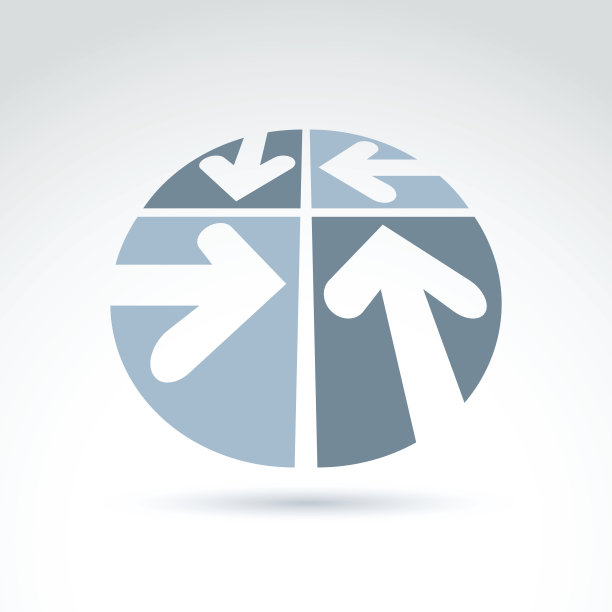 带有四个箭头的矢量抽象圆形3D图标，抽象符号，图片下载