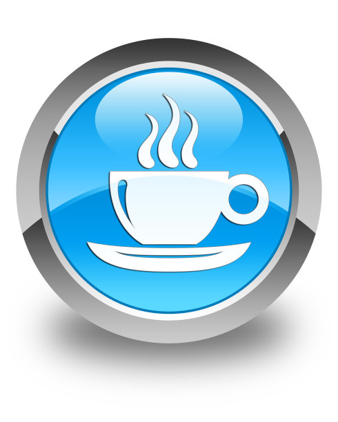 咖啡杯图标亮青蓝圆形按钮图片下载