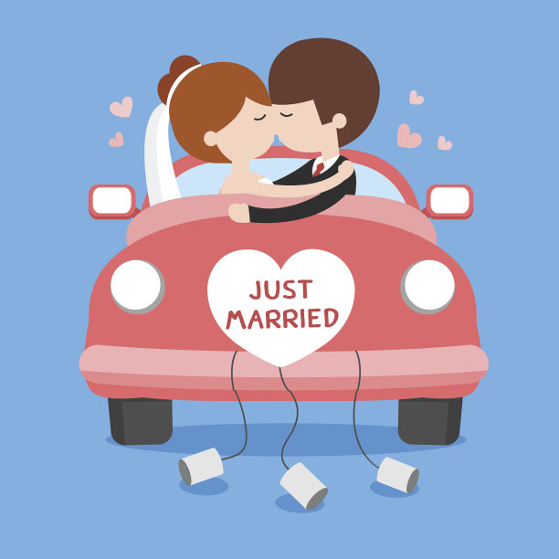 新婚夫妇坐在婚礼车里图片下载
