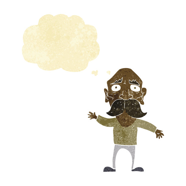 卡通发愁的老人带着思想泡泡图片下载