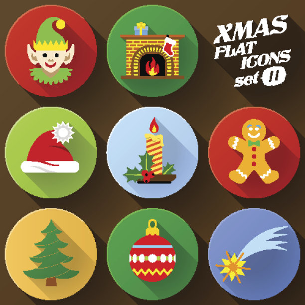 彩色平面图标的圣诞元素集图片下载
