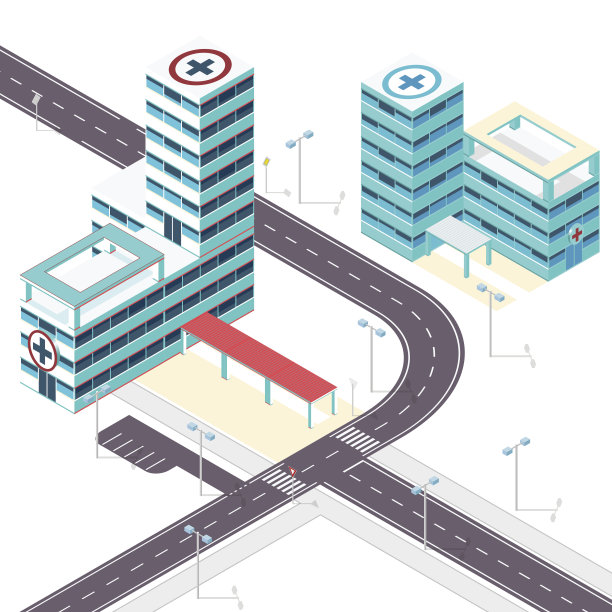 医疗等距建筑。医院建筑。等距的建筑。轮廓等距医院。图片下载