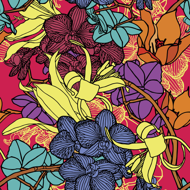 无缝图案与花兰花图片下载