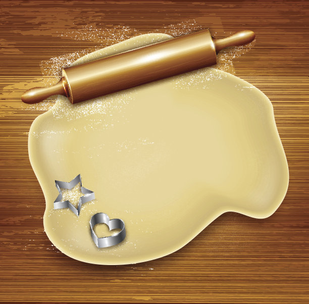 面团，擀面杖，饼干切割机。向量图片下载