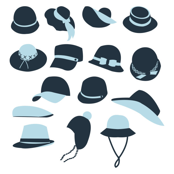 图标设置向量的帽子黑色剪影-插图图片下载