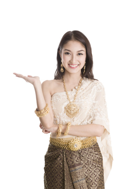 白人背景的亚洲女性传统舞蹈图片下载