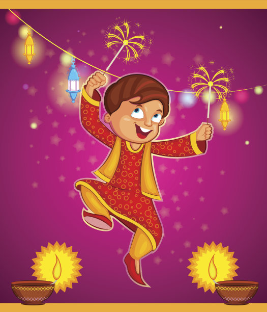 孩子们享受鞭炮庆祝排灯节图片下载