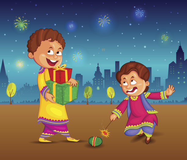 孩子们喜欢放鞭炮庆祝排灯节图片下载