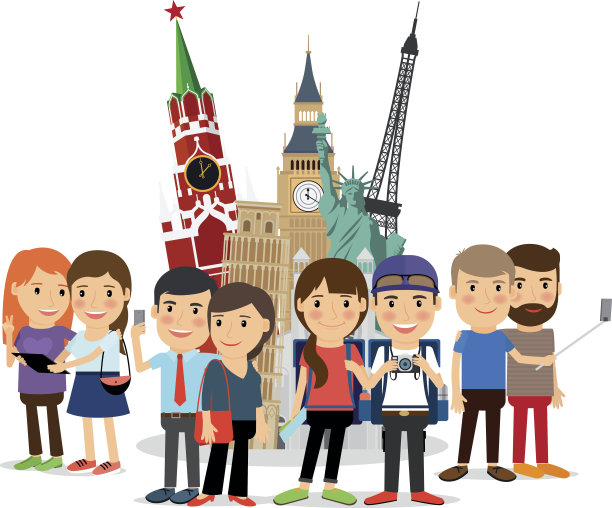 旅行者在地标前自拍图片下载