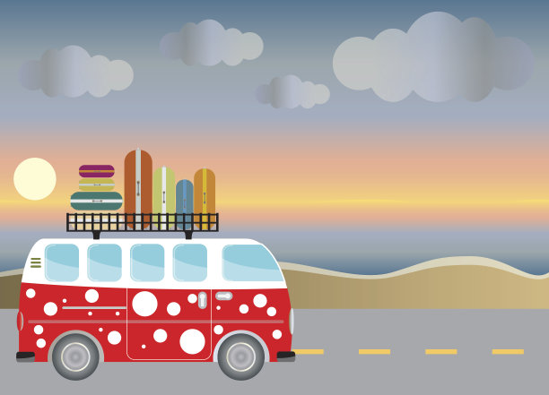 复古客车与海景背景图片下载