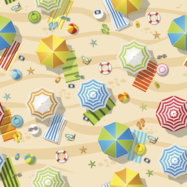 无缝海滩度假村与多彩的海滩伞图片下载