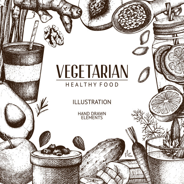 矢量设计与手绘素食foo插图。图片下载