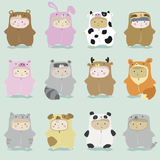 一组穿着可爱动物服装的孩子图片下载