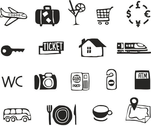 旅行图标矢量草图集图片下载