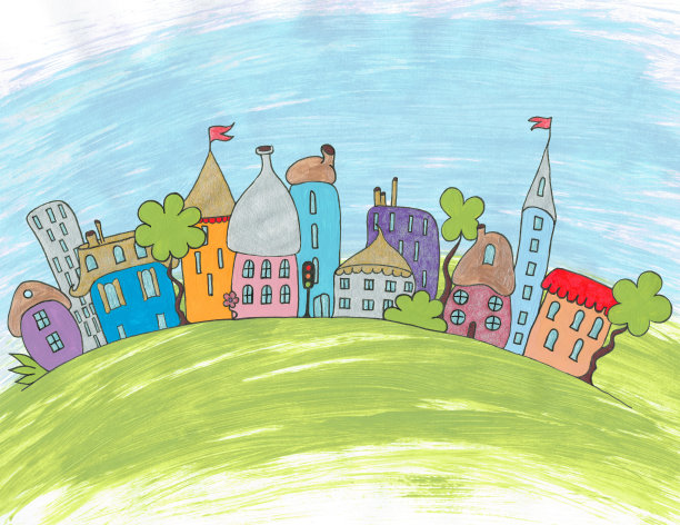 手绘卡通城市。图片下载