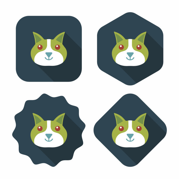 宠物猫平图标与长影子，eps10图片下载