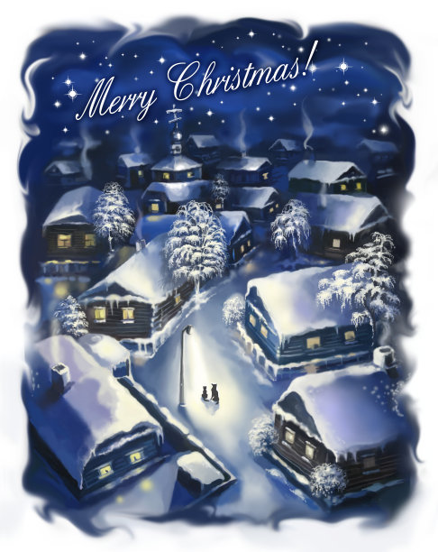 冬天的童话般的风景。新年贺卡。图片下载