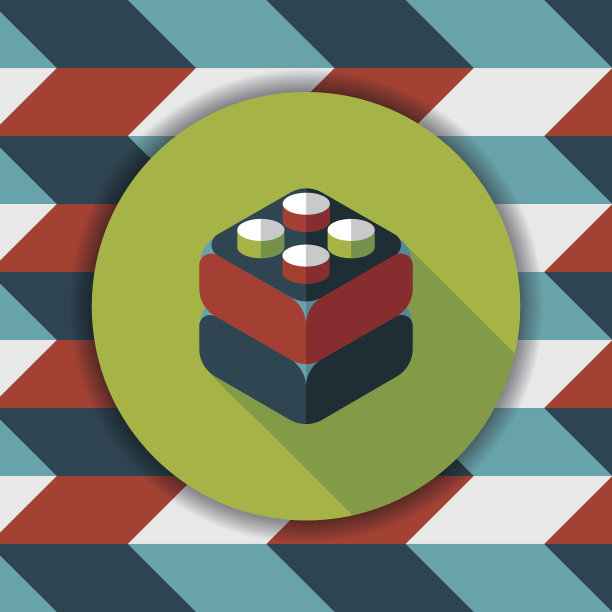 砖块玩具平面图标与长影子，eps10图片下载