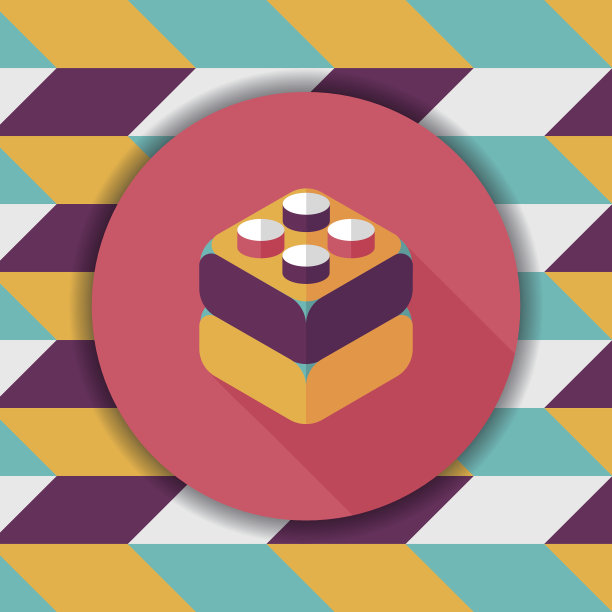 砖块玩具平面图标与长影子，eps10图片下载