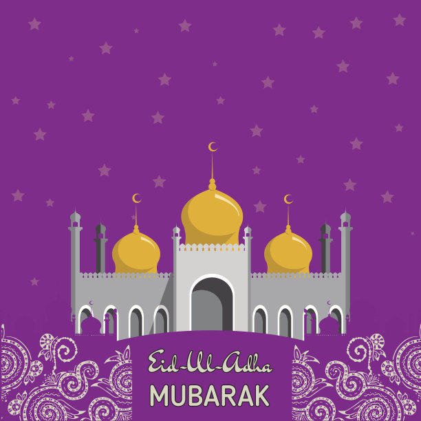 平面矢量插图清真寺为穆斯林社区节日开斋节图片下载