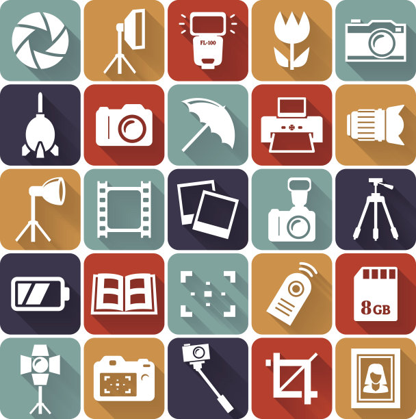 照片平面图标。向量集。图片下载