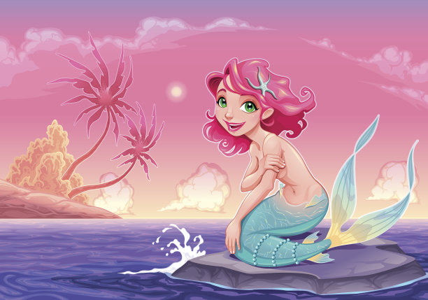 年轻的美人鱼在岸边图片下载