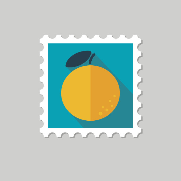 橙色扁平邮票与长影子图片下载