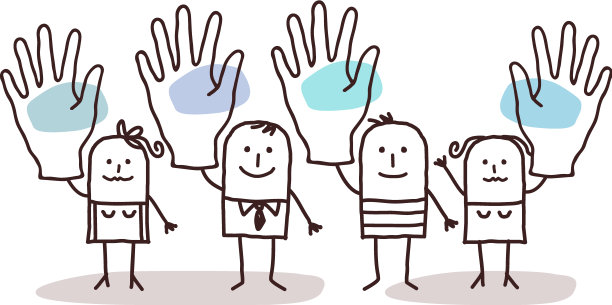 一组卡通人物举手图片下载