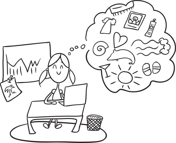 在办公室的女孩，矢量图图片下载