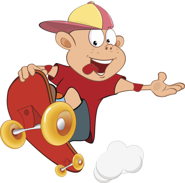 插图可爱的小男孩滑板图片下载