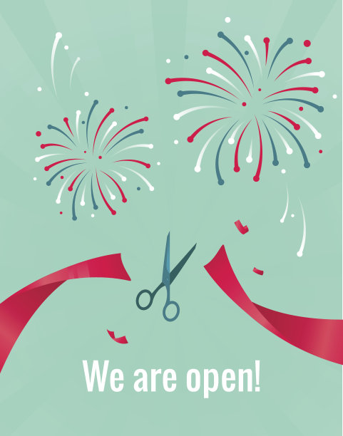 剪刀剪红丝带。我们的理念是开放的。图片下载